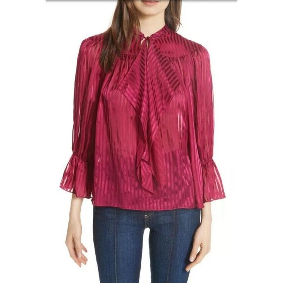 Alice + Olivia Danika Tie Neck Blouse Sheer Silk Blend Style CC806868035 Size L - Picture 1 of 15